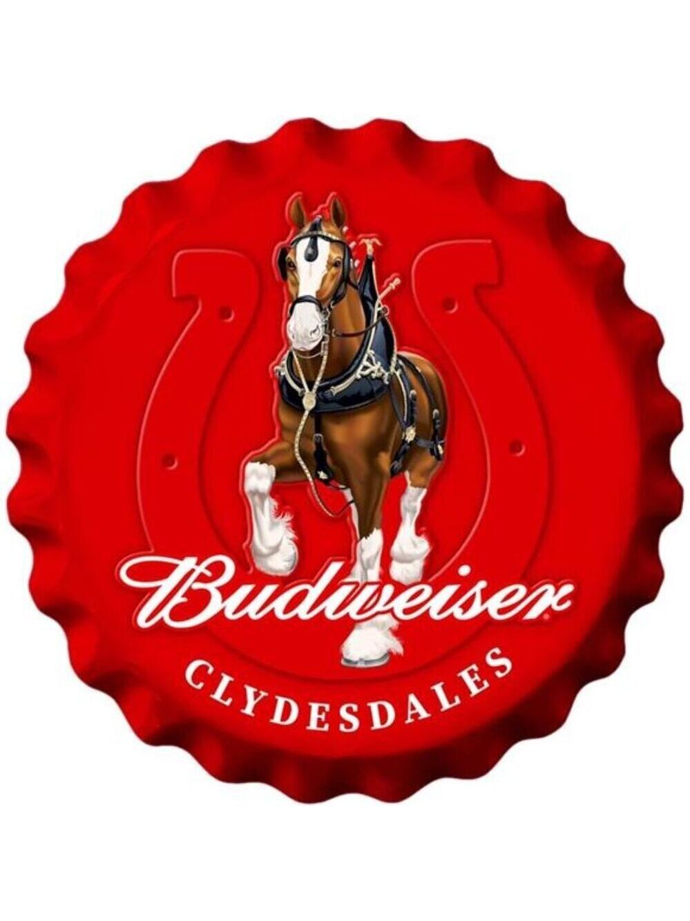 Budweiser Metal Bottle Cap Beer Sign Garage Shop Bar Man Cave Outdoor LARGE NW